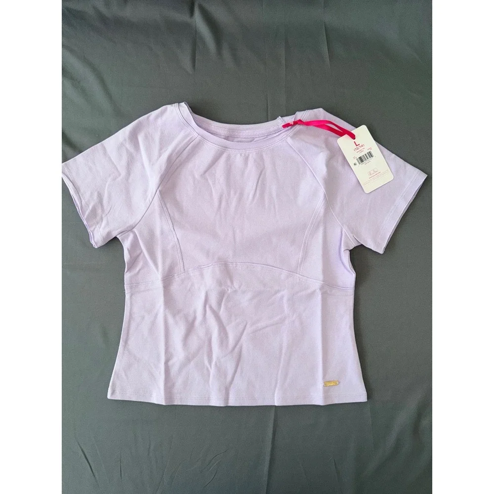 Justice Girls Lavender Purple Seamed Short Sleeve Tee Shirt Size L 12/14‎ NWT